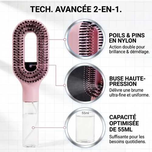 Brosse Démêlante Spray 2-en-1 : Soin Capillaire & Massage Scalp