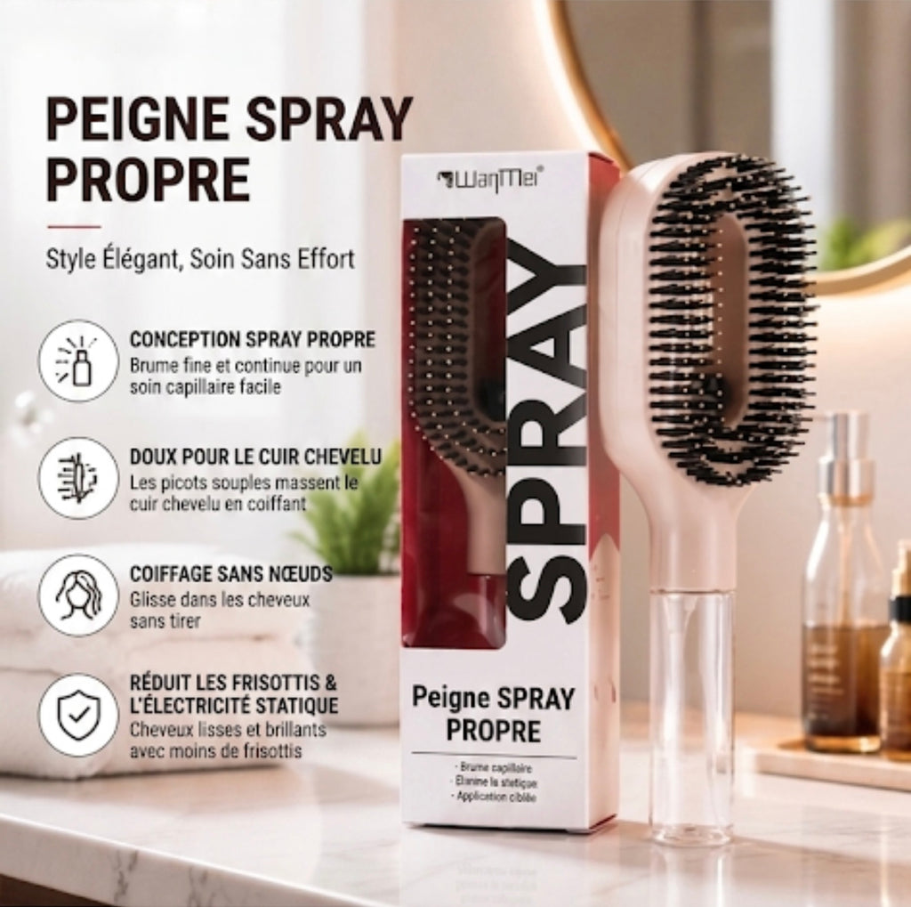 Brosse Démêlante Spray 2-en-1 : Soin Capillaire & Massage Scalp
